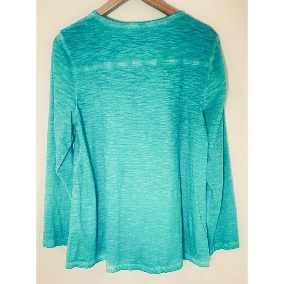 LOGO Lori Goldstein Swing Top Long Sleeve Pockets Teal Heather Medium M - Picture 2 of 4